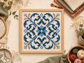 Azulejo português bordado em ponto cruz com gráfico exclusivo Pontélia
