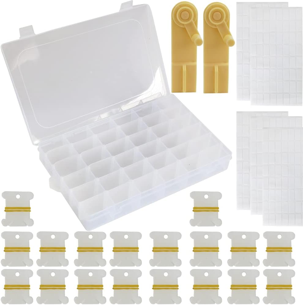 Kit organizador de linhas para bordado com caixa de 36 compartimentos