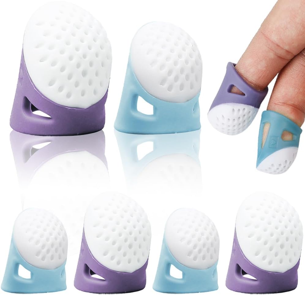 Conjunto de oito dedais de silicone azuis e roxos para costura e bordado