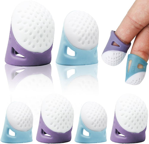 Dedais de silicone antiderrapantes em roxo e azul com ponta branca texturada; conjunto.