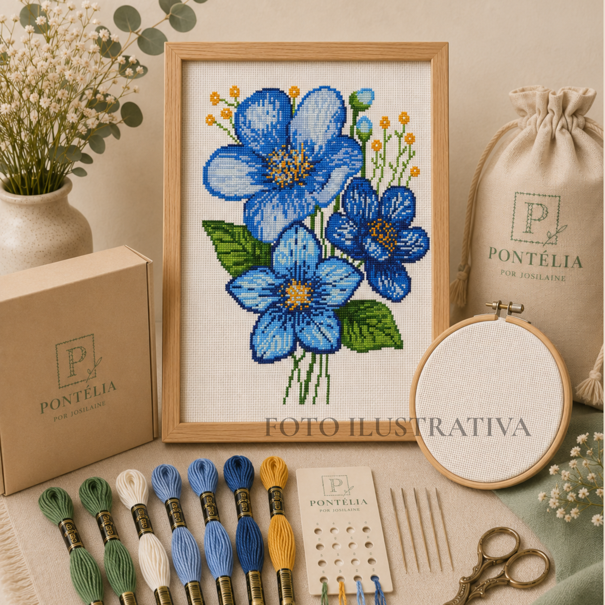 Imagem ilustrativa do kit bordado em um quadro