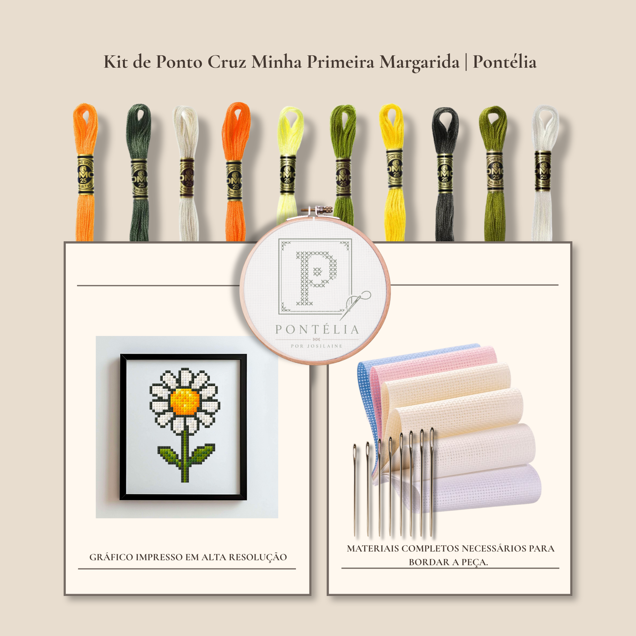Kit para bordar uma pequena flor margarida para principiantes
