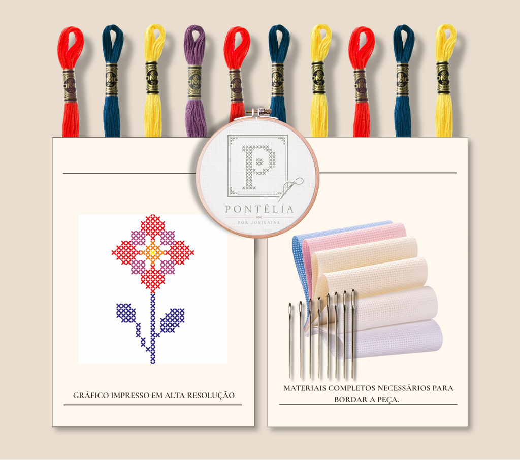 Grafico e material para ponto cruz Flor simples de quatro cores para principiantes