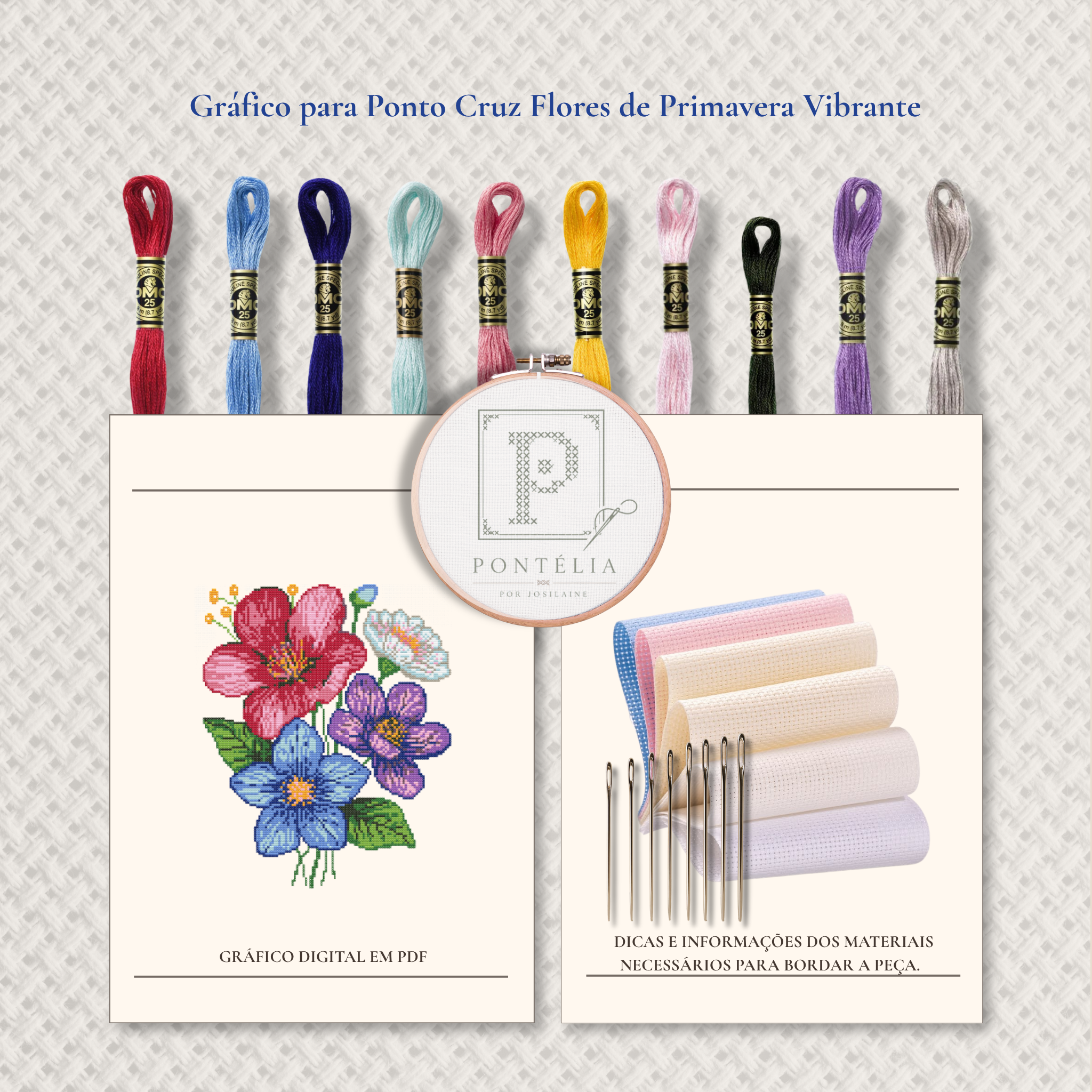 Gráfico de Ponto Cruz Flores de Primavera Vibrantes — Digital