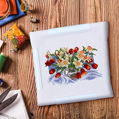 Bastidor quadrado branco com clipes para ponto cruz de 20,3 cm
