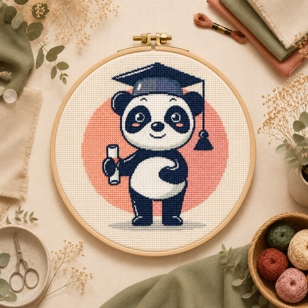 Gráfico de ponto cruz Panda, panda de formatura em ponto cruz