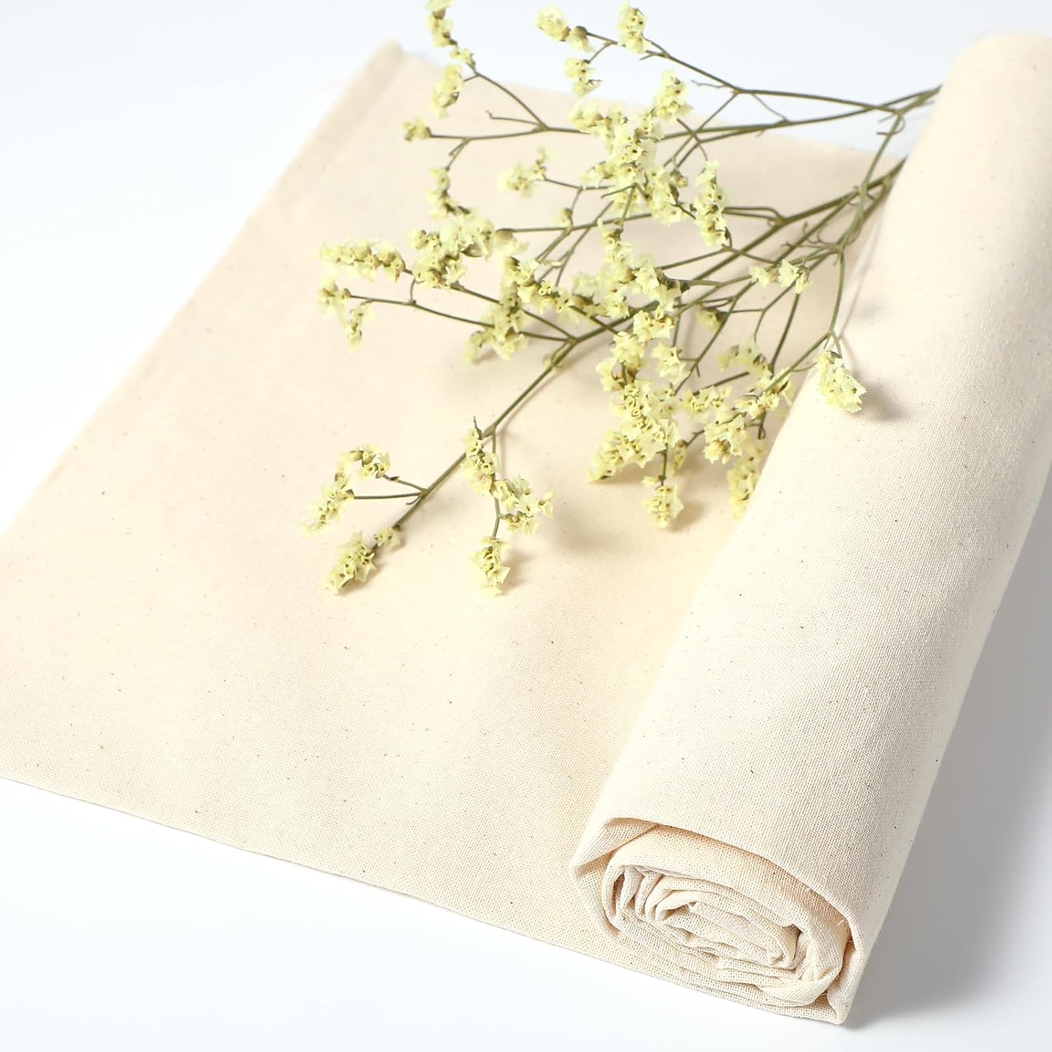 Tecido de algodão natural bege para bordado e costura com 160 × 50 cm