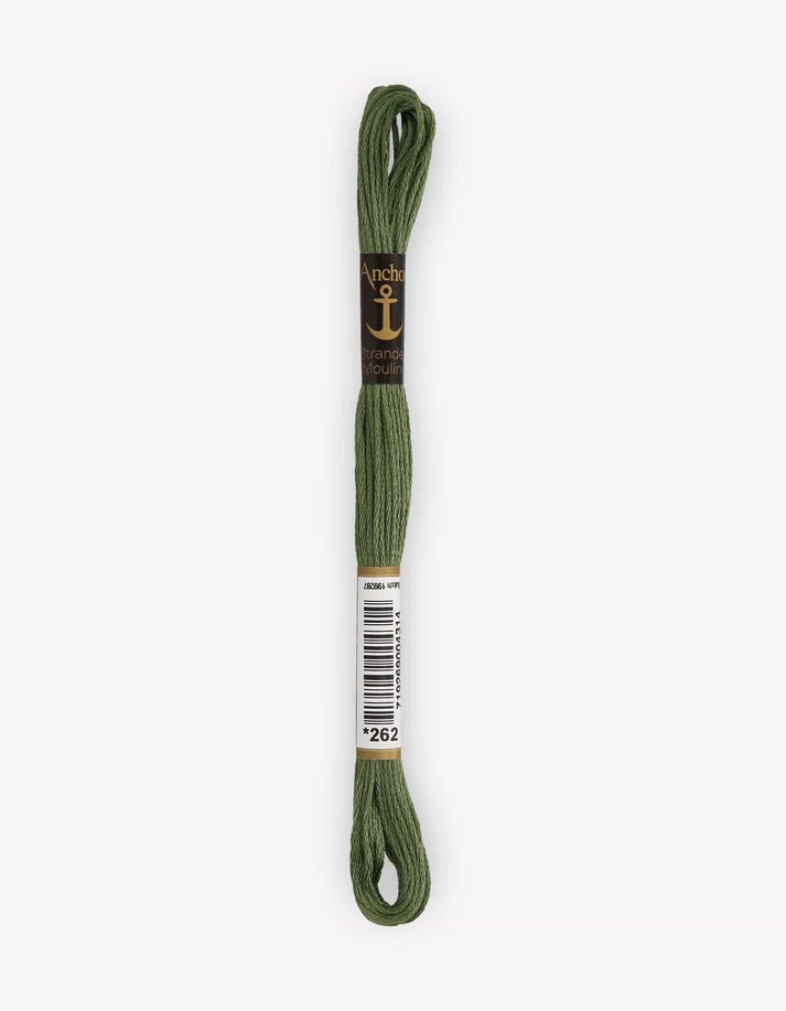 Meada de fio Anchor Mouliné 8 m, verde-oliva, para bordado