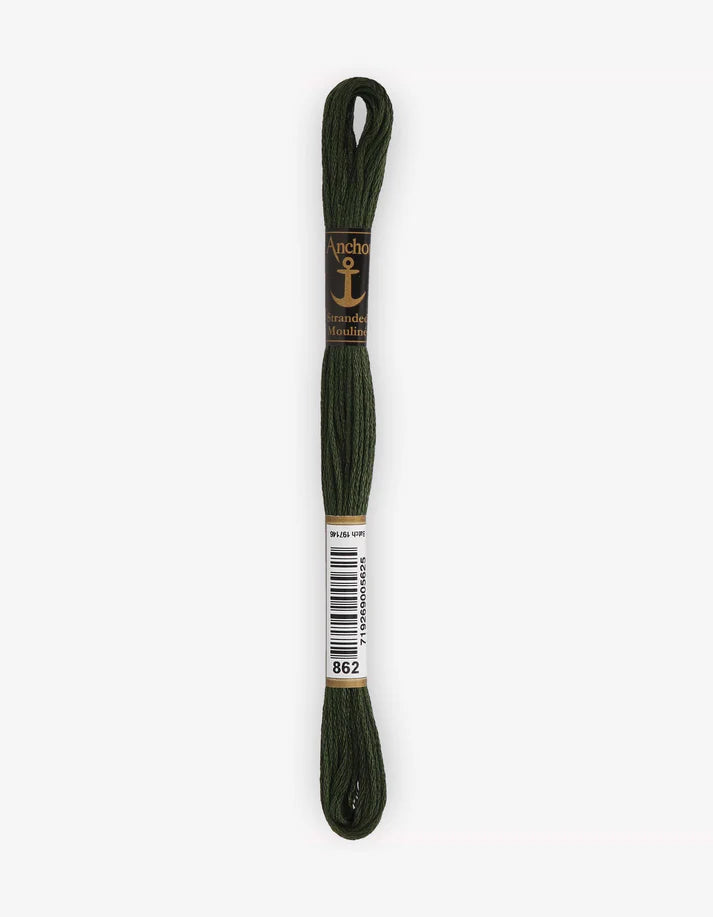 Meada de fio Anchor Mouliné (8 m) em verde muito escuro, fios mouliné com variação