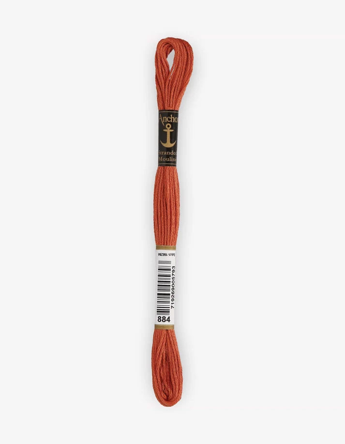 Meada de fio Mouliné Anchor 8 m em coral laranja-avermelhado, meada compacta