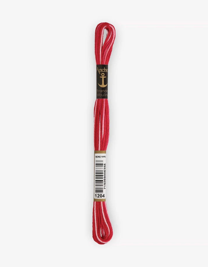 Meada de fio Mouliné Anchor, 8 m, vermelho em ombré multicolor