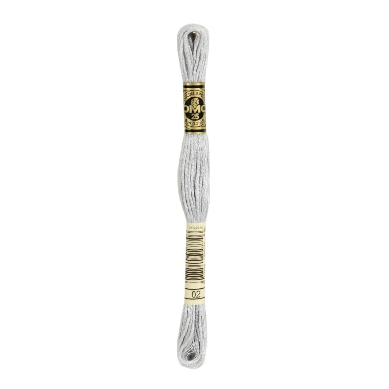 Meada de fio DMC Mouliné Spécial 8 m, branco acinzentado, referência 02