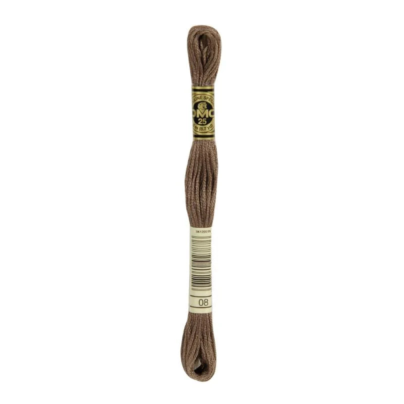 Meada de fio mouliné DMC 25, ref. 08, castanho taupe.