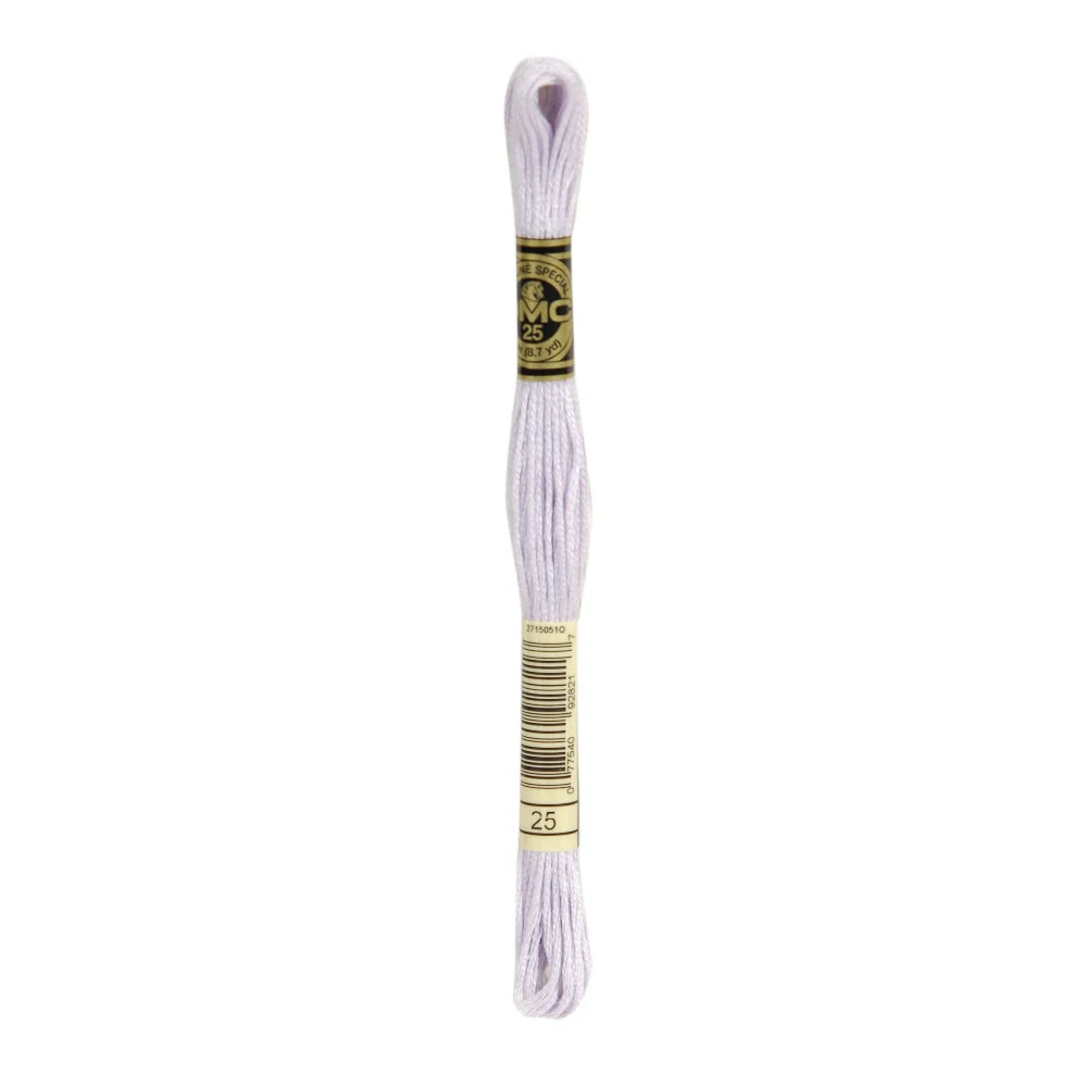 Meada de linha DMC Mouliné Spécial 8 m branco com toque lilás (ref. 25)