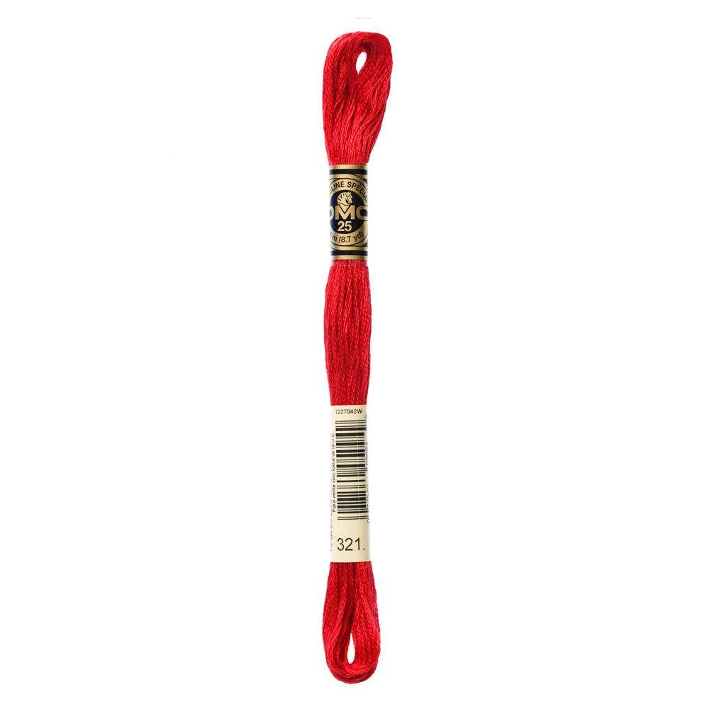 Novelo de linha de ponto cruz vermelho escuro com etiqueta e banda dourada, fio fino