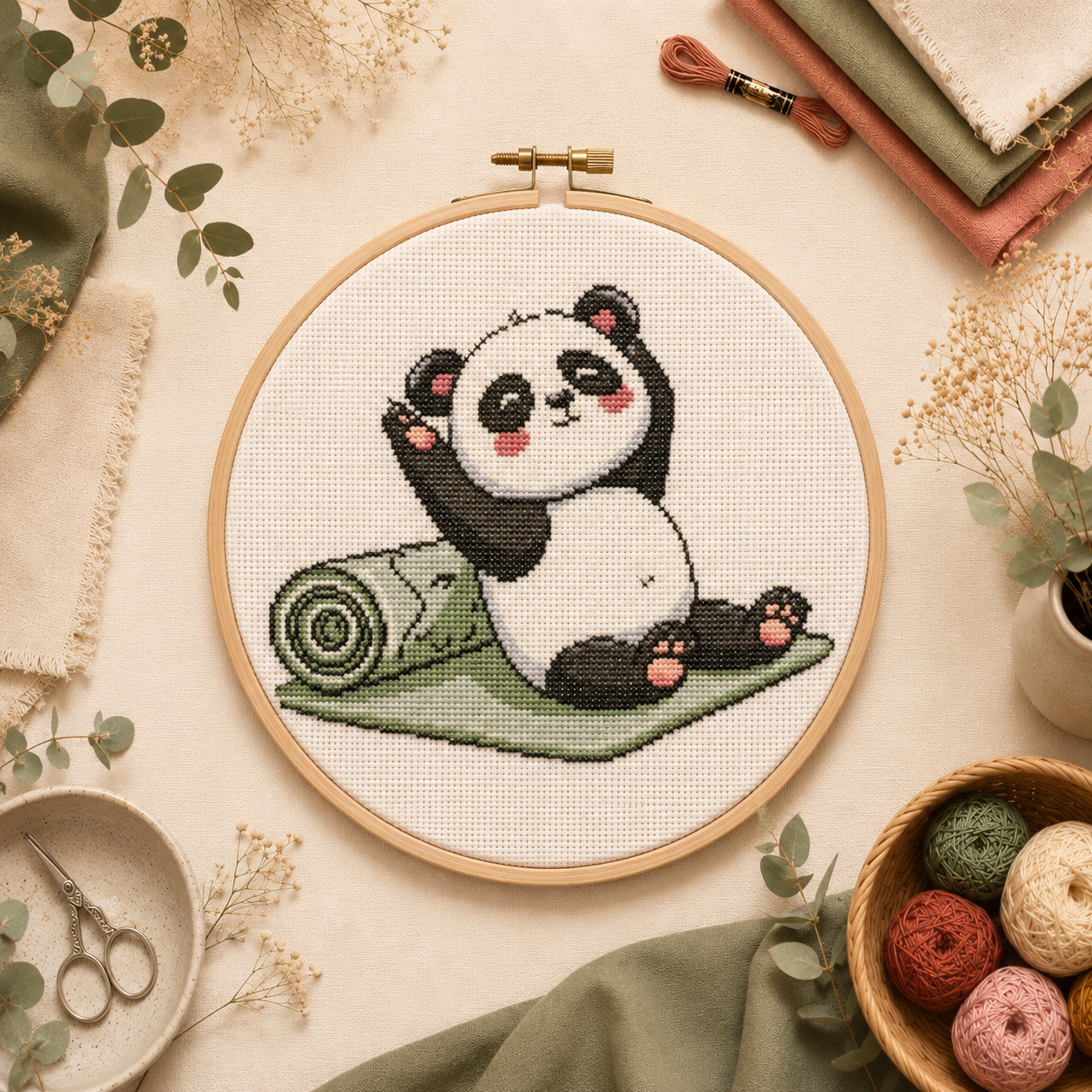 Gráfico de ponto cruz Yoga Panda para download digital