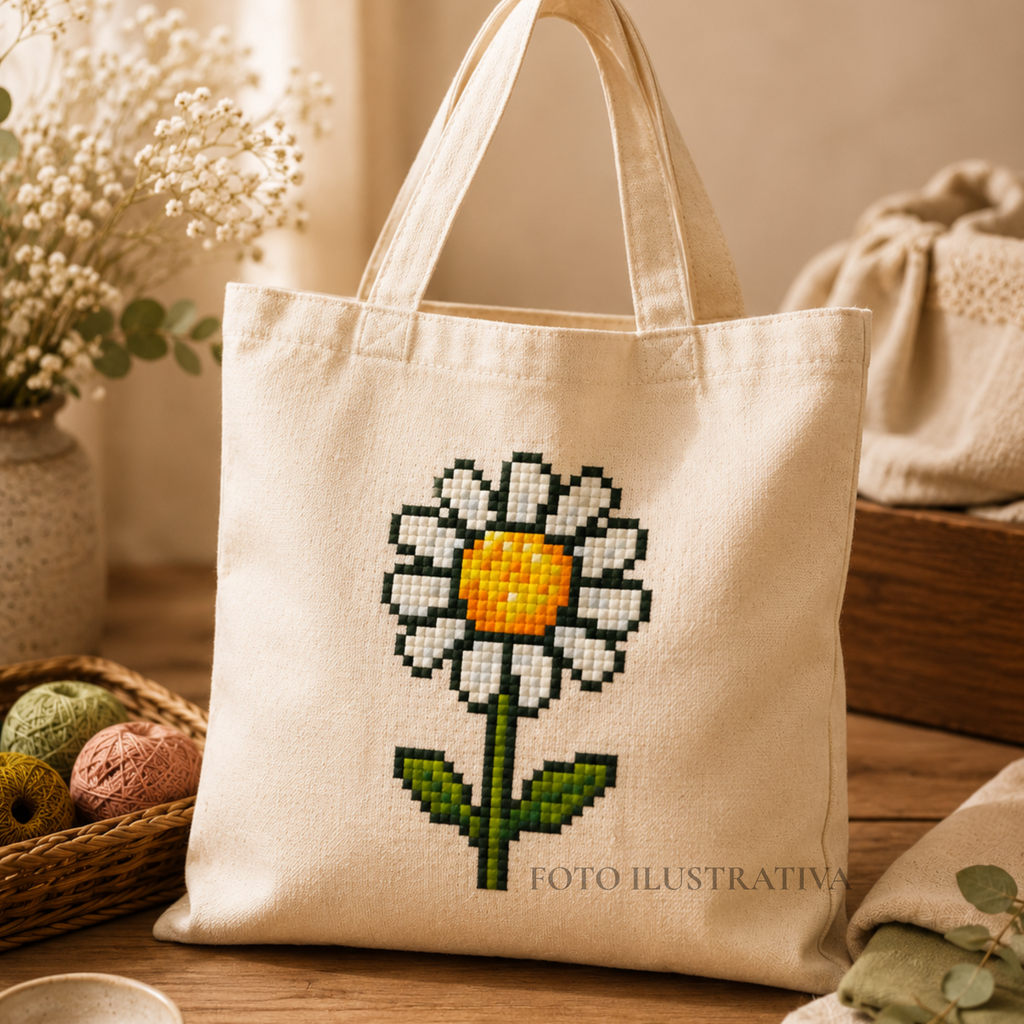 Imagem ilustrativa de uma pequena flor margarida para principiantes em ponto cruz