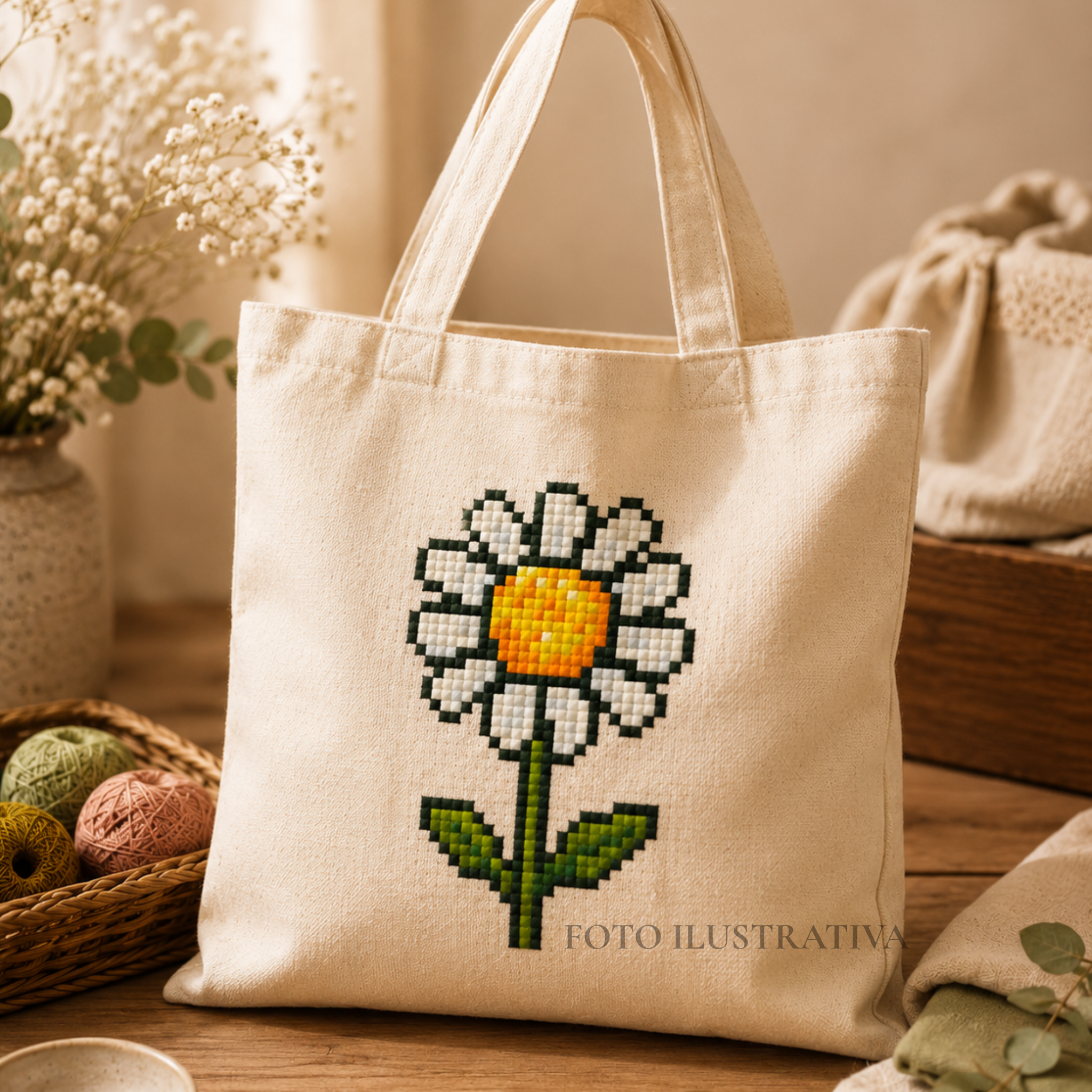 Imagem ilustrativa de uma pequena flor margarida para principiantes em ponto cruz