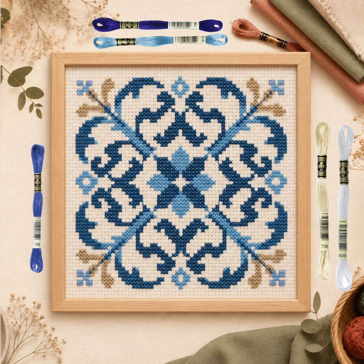 Imagem ilustrativa do gráfico de azulejo português bordado em ponto cruz