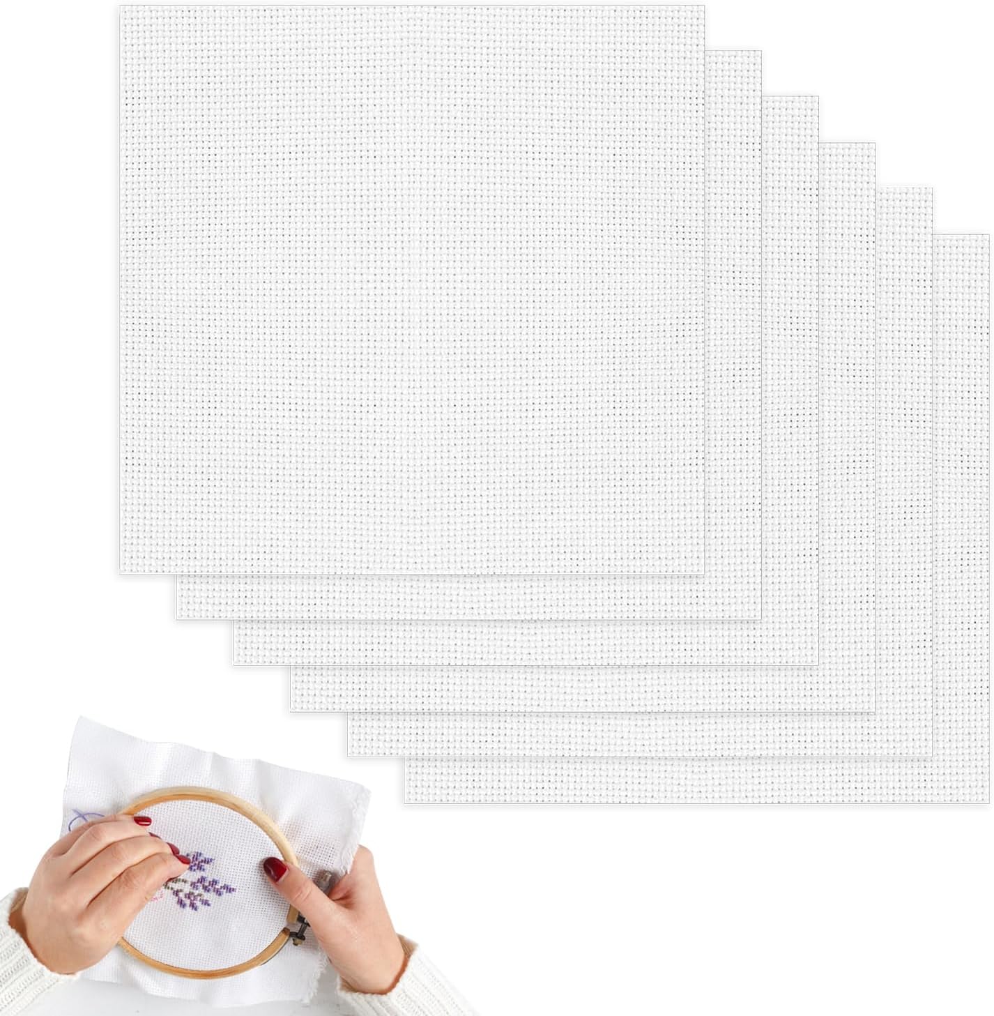 Conjunto de seis tecidos Aida 14 brancos para ponto cruz com 30 × 30 cm